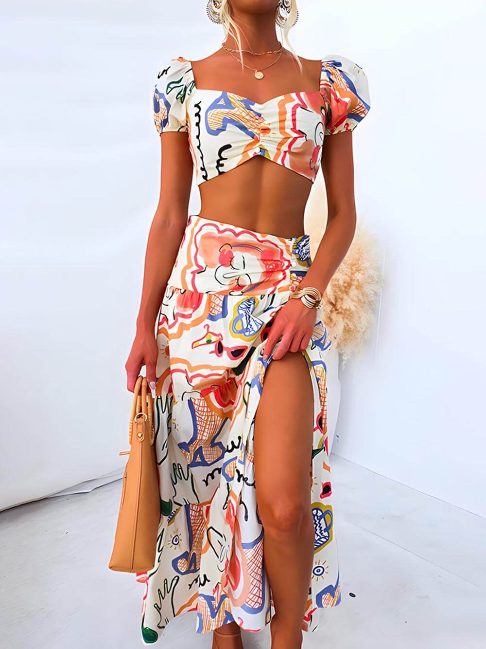 Wrap Summer Skirt and Printed Top Two-Piece Set Velano London