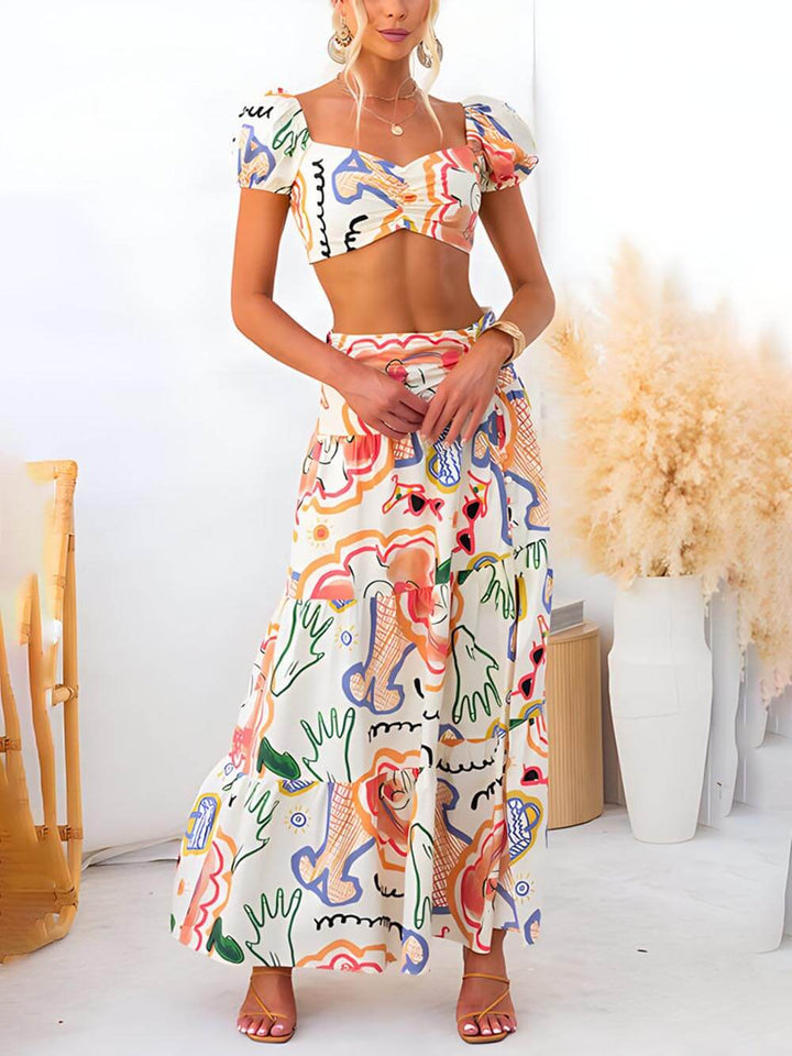 Wrap Summer Skirt and Printed Top Two-Piece Set Velano London